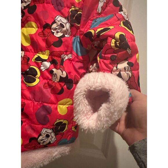 Disney Minnie Mouse Riversable Light & Hot Pink Puffer Jacket Size 5 - Picture 6 of 10